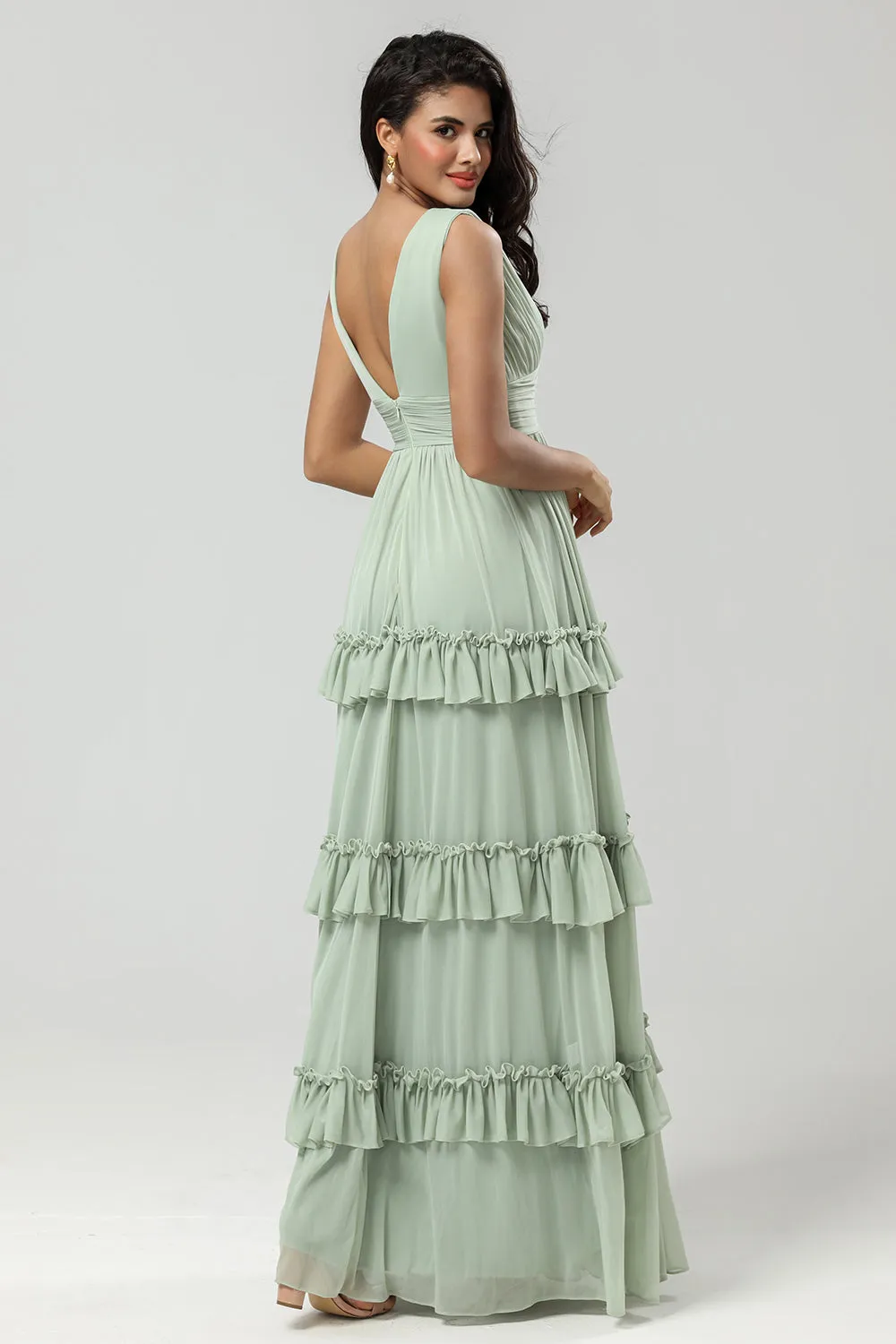 A Line Chiffon Green Bridesmaid Dress with Pleated