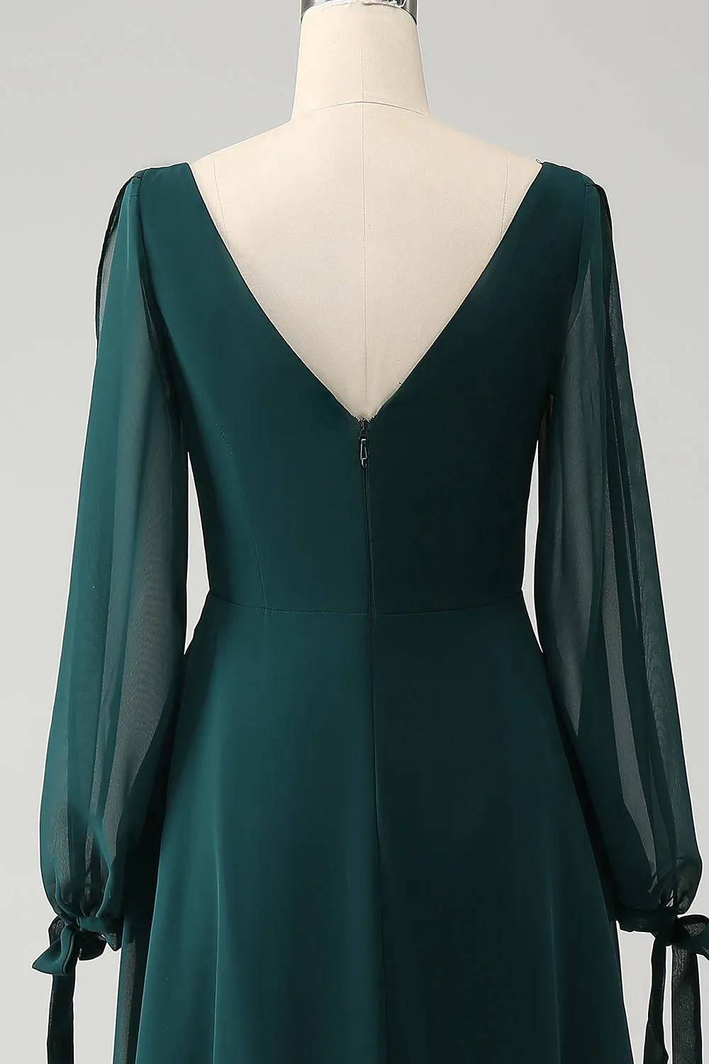 A Line Dark Green Bateau Neck Chiffon Bridesmaid Dress with Slit