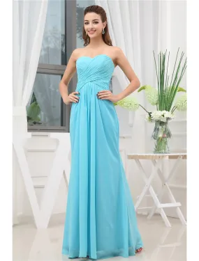 A-Line Evening Gown Elegant Floor Length Sleeveless Chiffon with Pleats Ruched