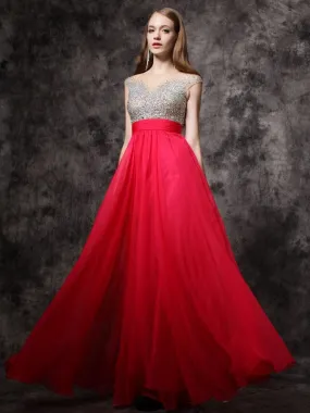 A-line Illusion Floor-Length Chiffon Sequined Prom Dress 3122