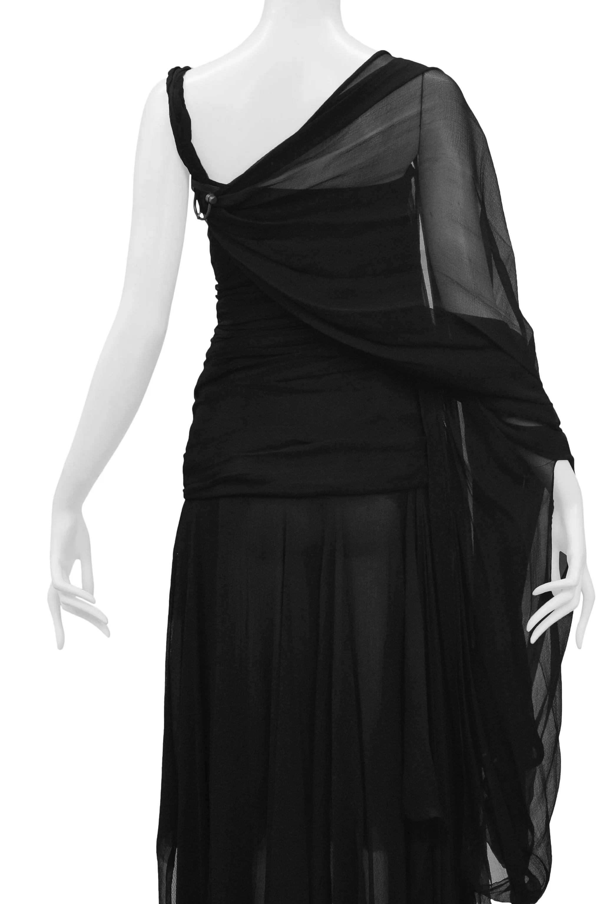 ALEXANDER MCQUEEN BLACK "IRERE" COLLECTION CHIFFON CORSET DRESS 2003