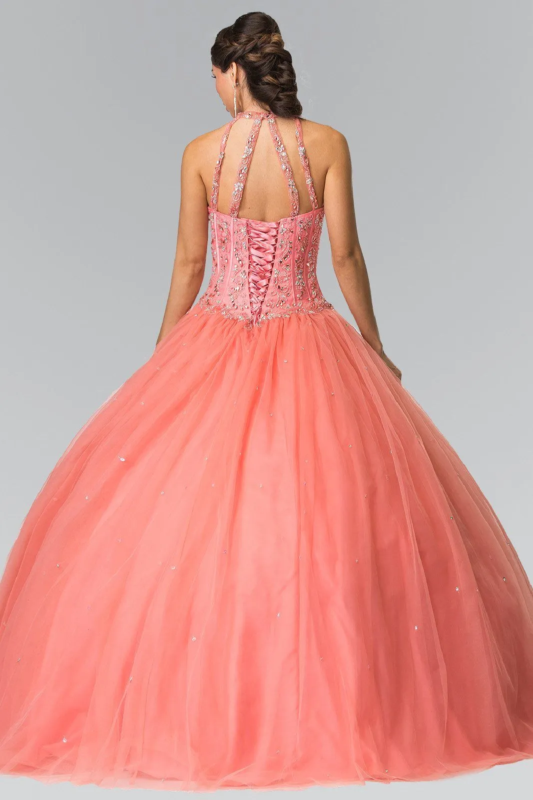 Beaded Halter Illusion Ballgown by Elizabeth K GL2348