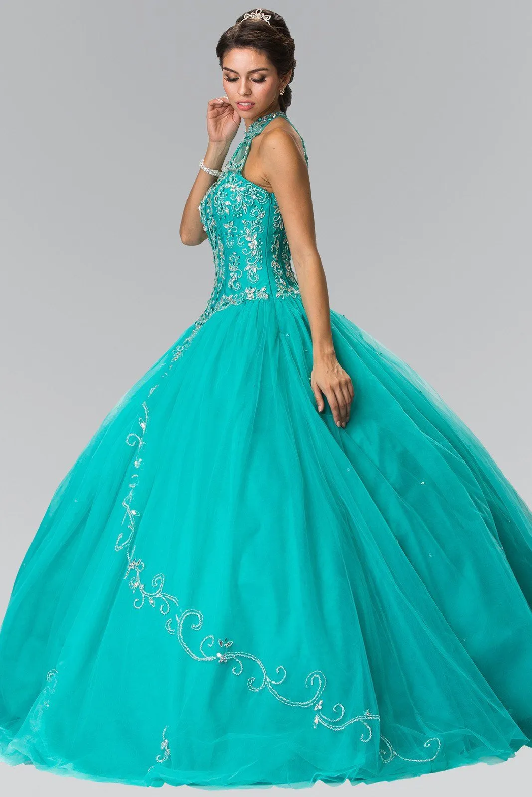 Beaded Halter Illusion Ballgown by Elizabeth K GL2348