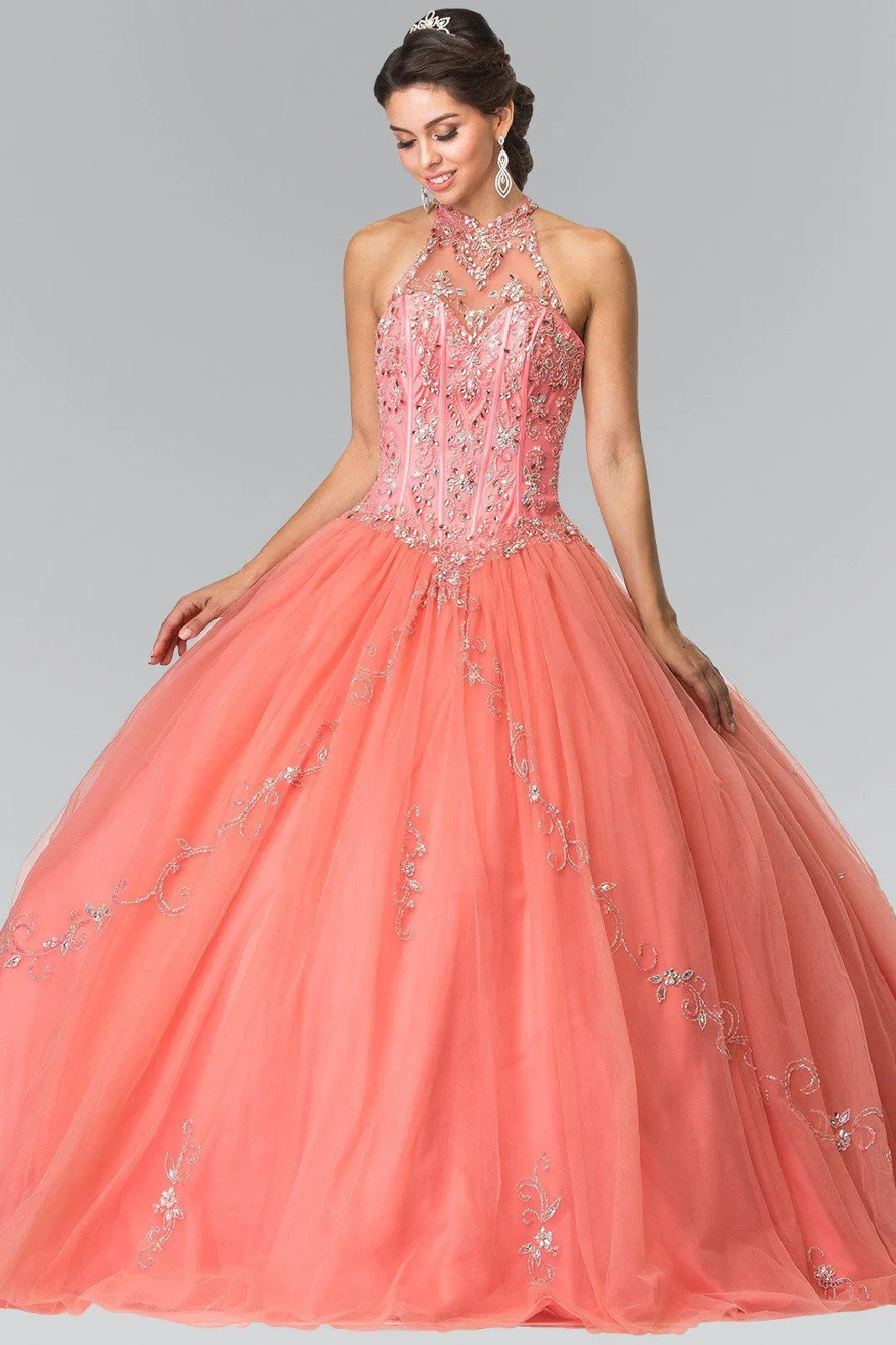 Beaded Halter Illusion Ballgown by Elizabeth K GL2348