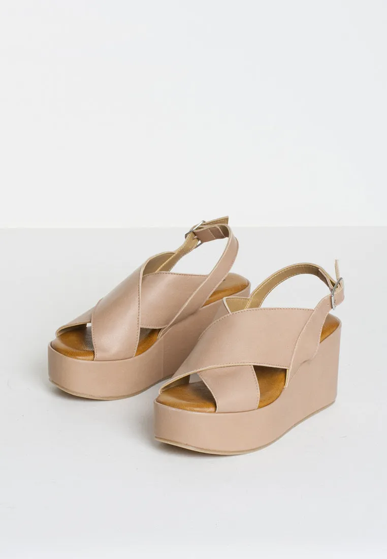 Bianca Nude Leather Platform Sandals