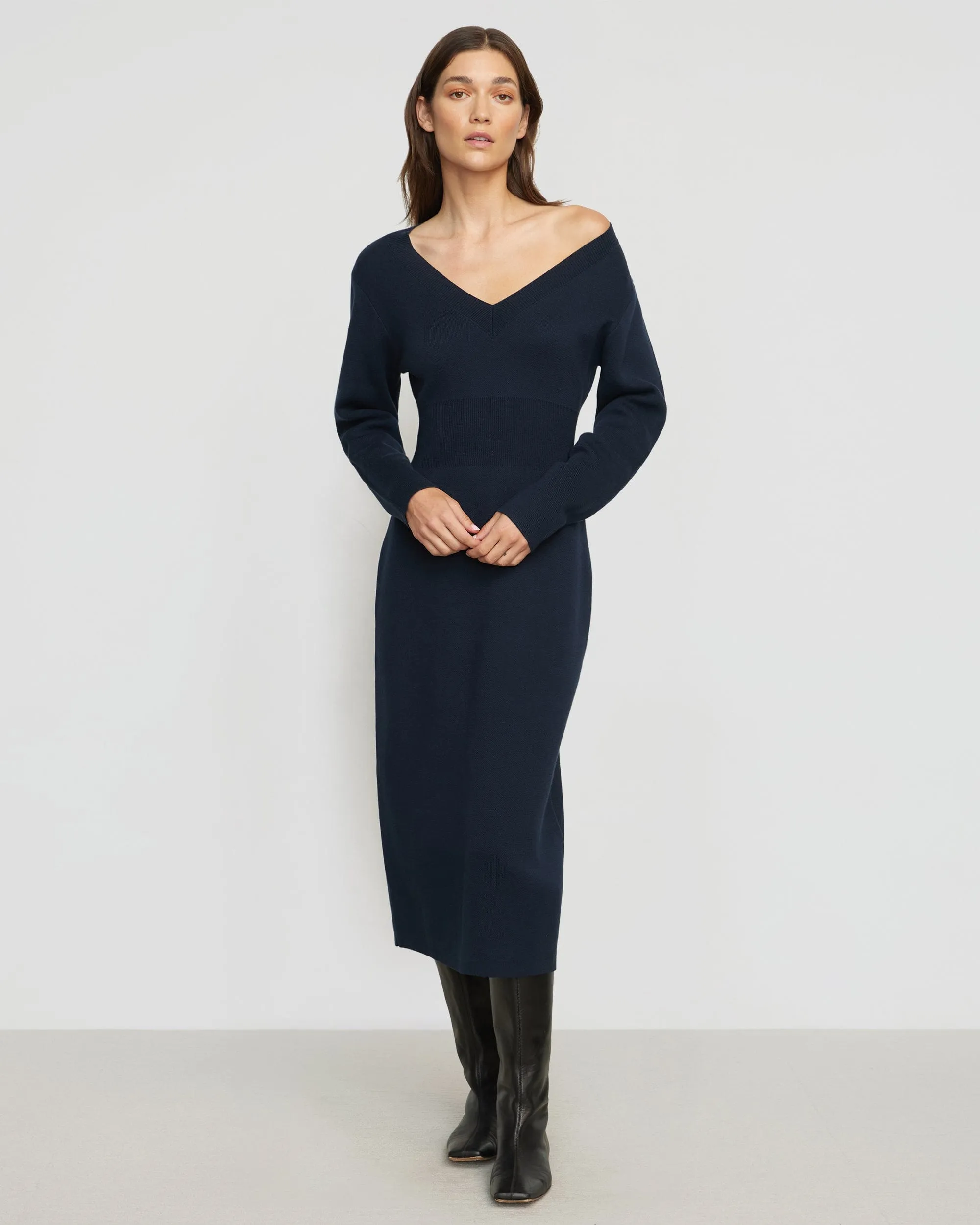 Bora Off-Shoulder V-Neck Sweater Dress