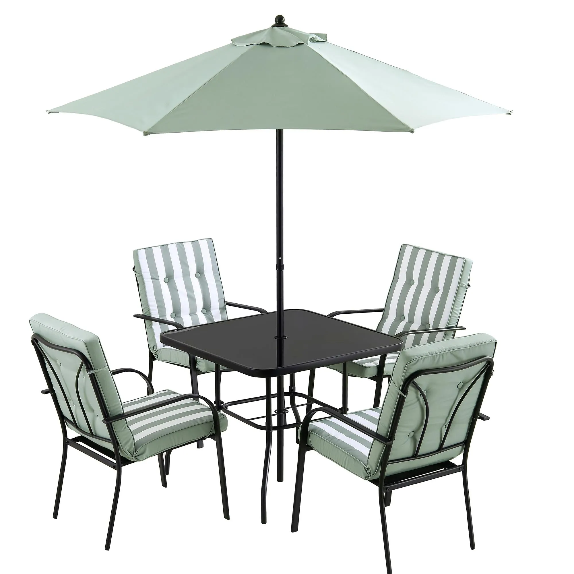 Champneys 4-Seater Steel and Fabric Outdoor Patio Dining Set with Parasol, Sage Green