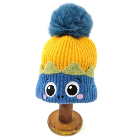 Childrens Monster Bobble Hat - Blue/Yellow (up to 8 yrs)