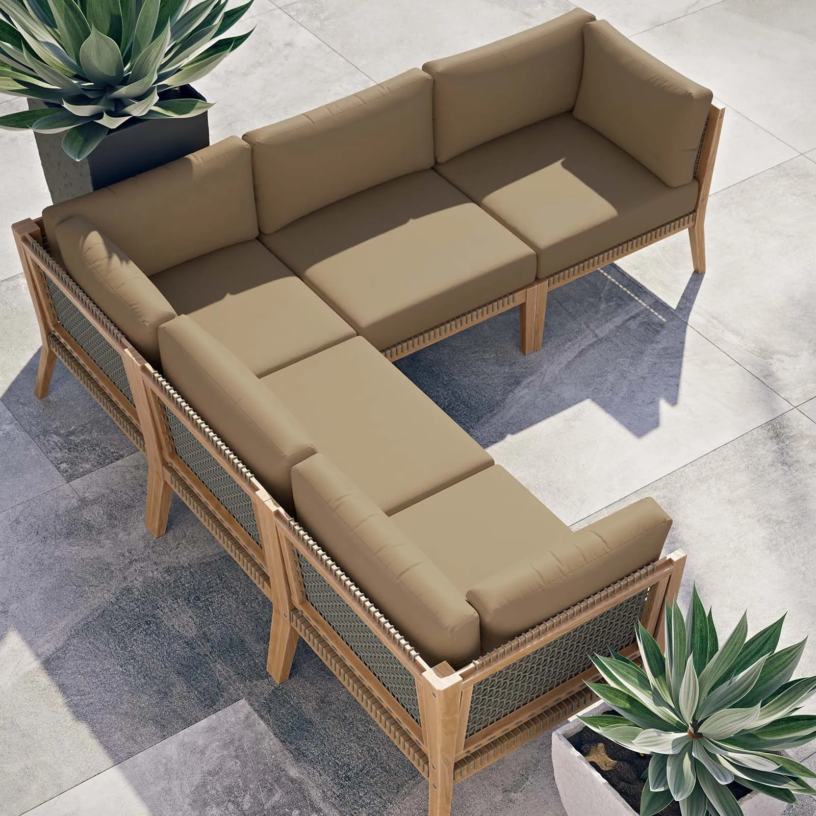 Clearwater Outdoor Patio Teak Wood 5-Piece Sectional Sofa by Modway