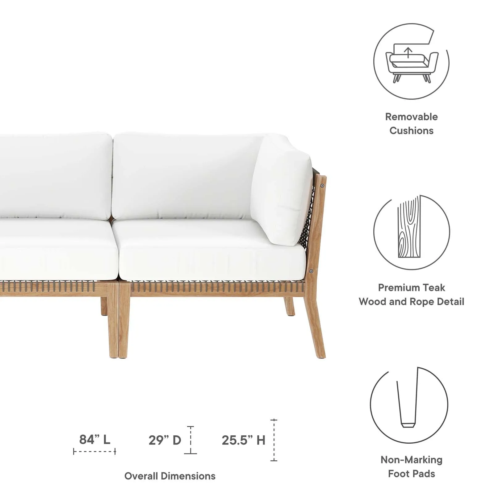 Clearwater Outdoor Patio Teak Wood Sofa by Modway