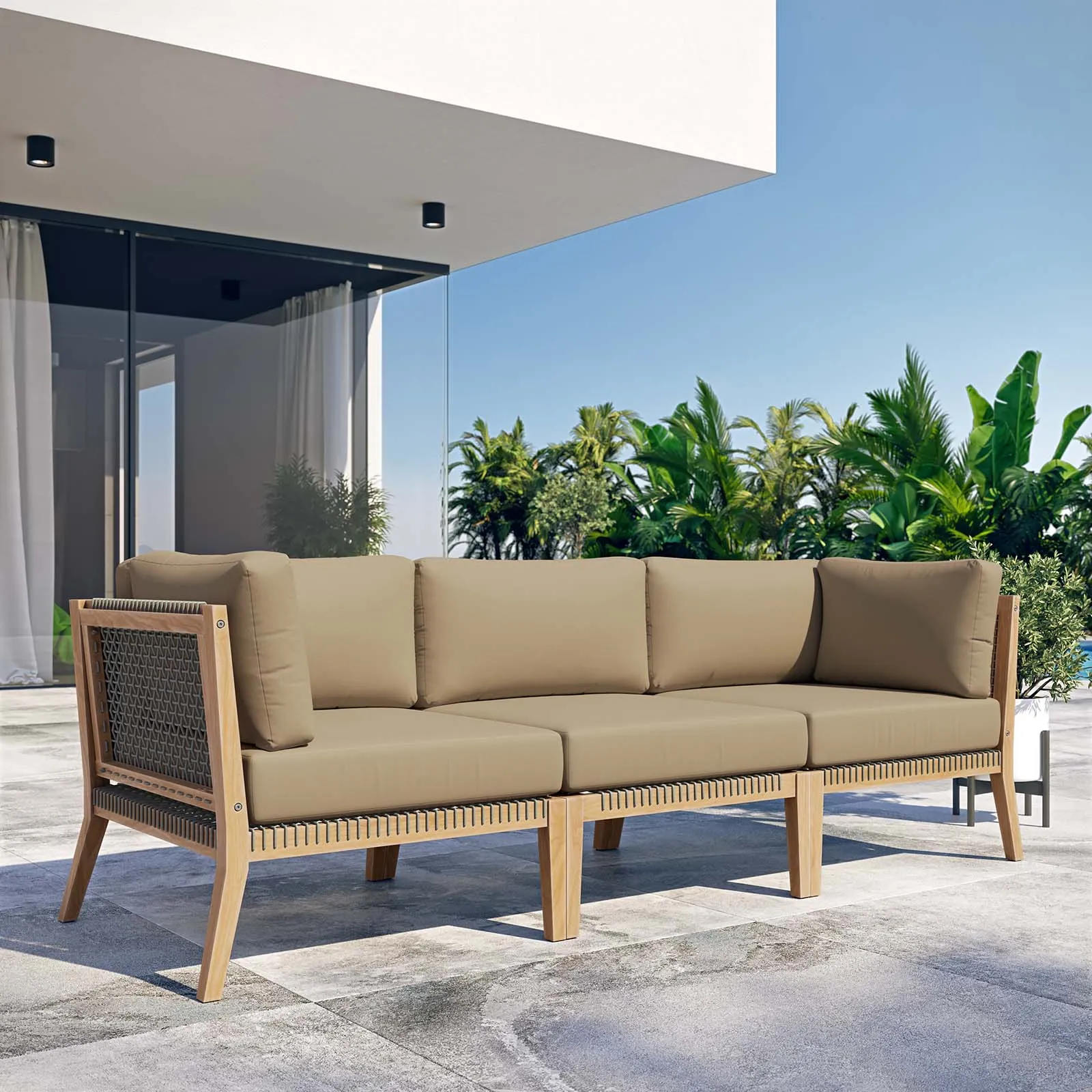 Clearwater Outdoor Patio Teak Wood Sofa by Modway