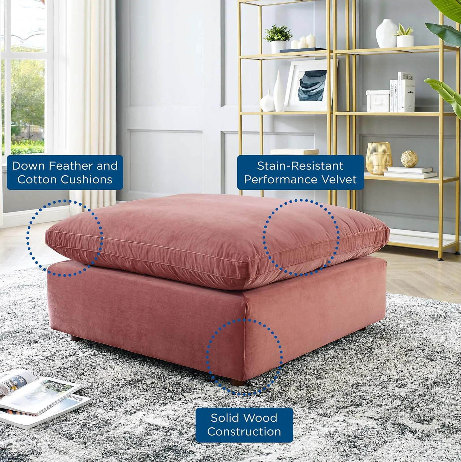 Commix Down Filled Overstuffed Performance Velvet Ottoman by Modway