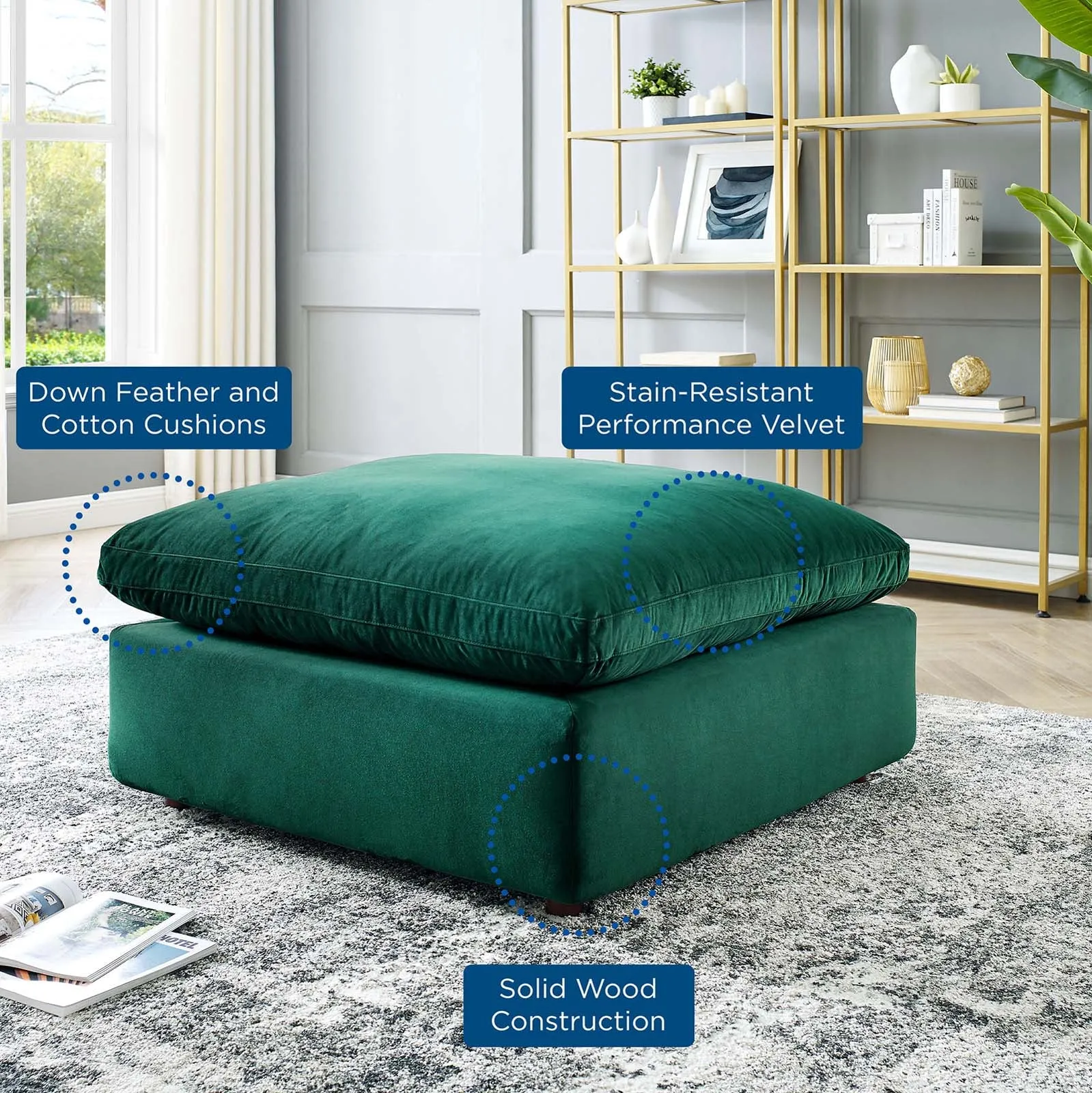 Commix Down Filled Overstuffed Performance Velvet Ottoman by Modway