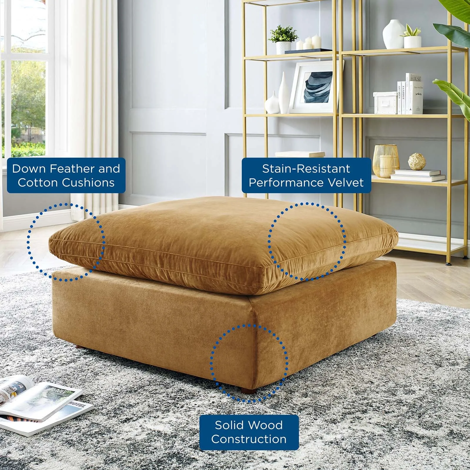 Commix Down Filled Overstuffed Performance Velvet Ottoman by Modway