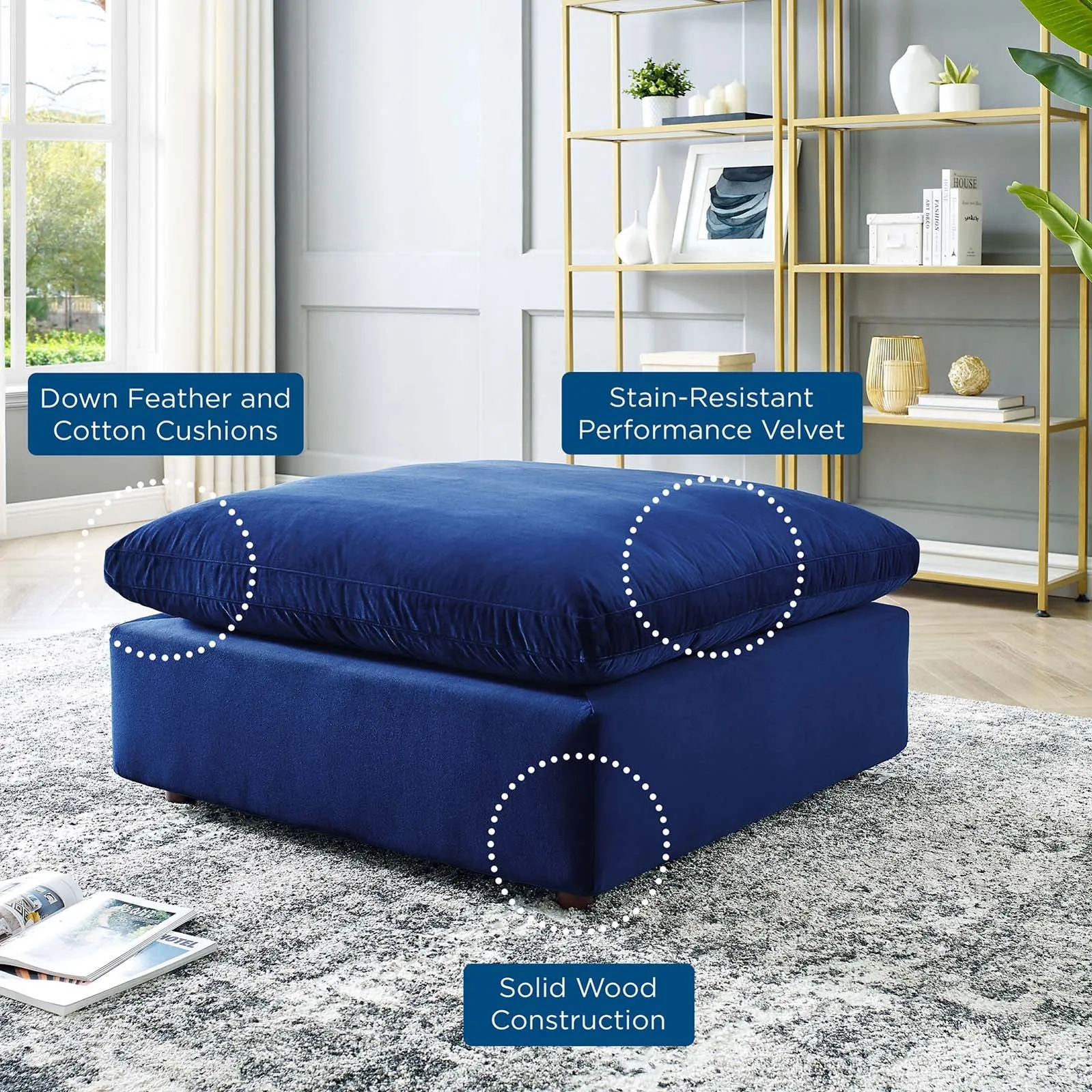 Commix Down Filled Overstuffed Performance Velvet Ottoman by Modway