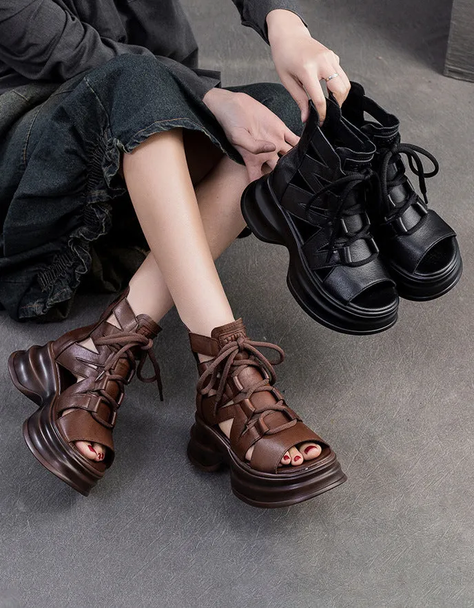 Cut-out Lace-up Open Toe Platform Sandals