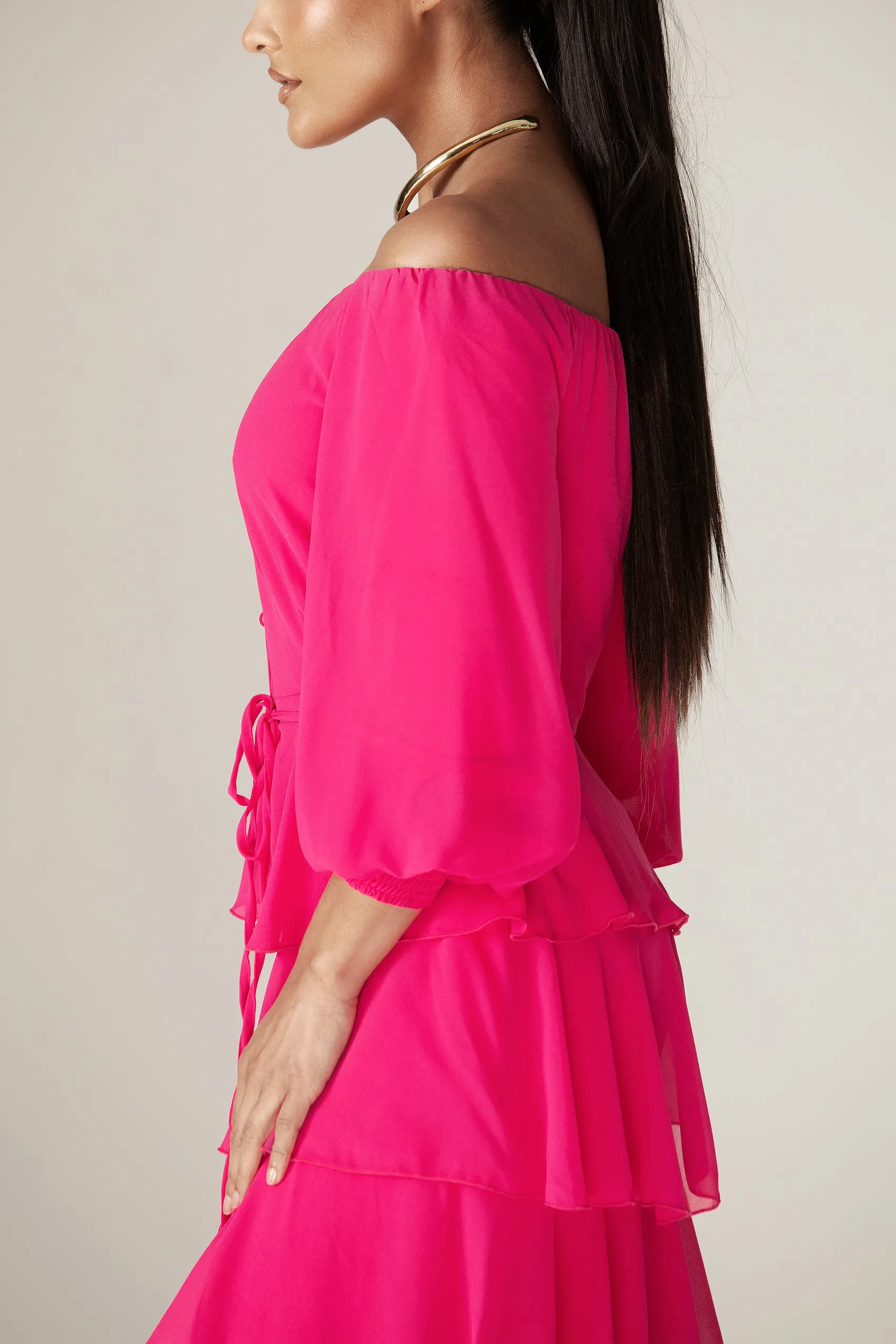 Dorra Floral Chiffon Dress (Hot Pink)