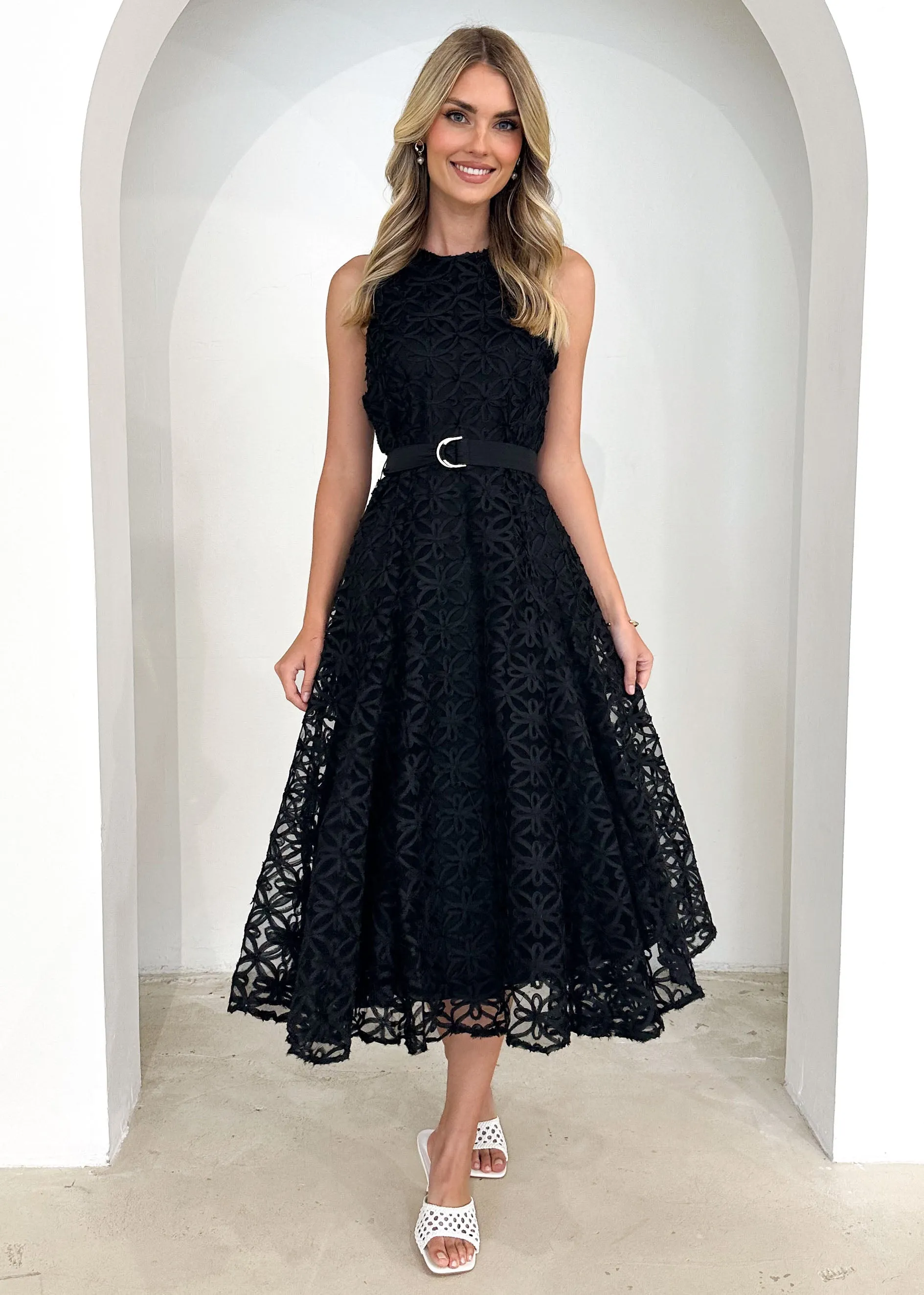 Eclipse Lace Midi Dress - Black