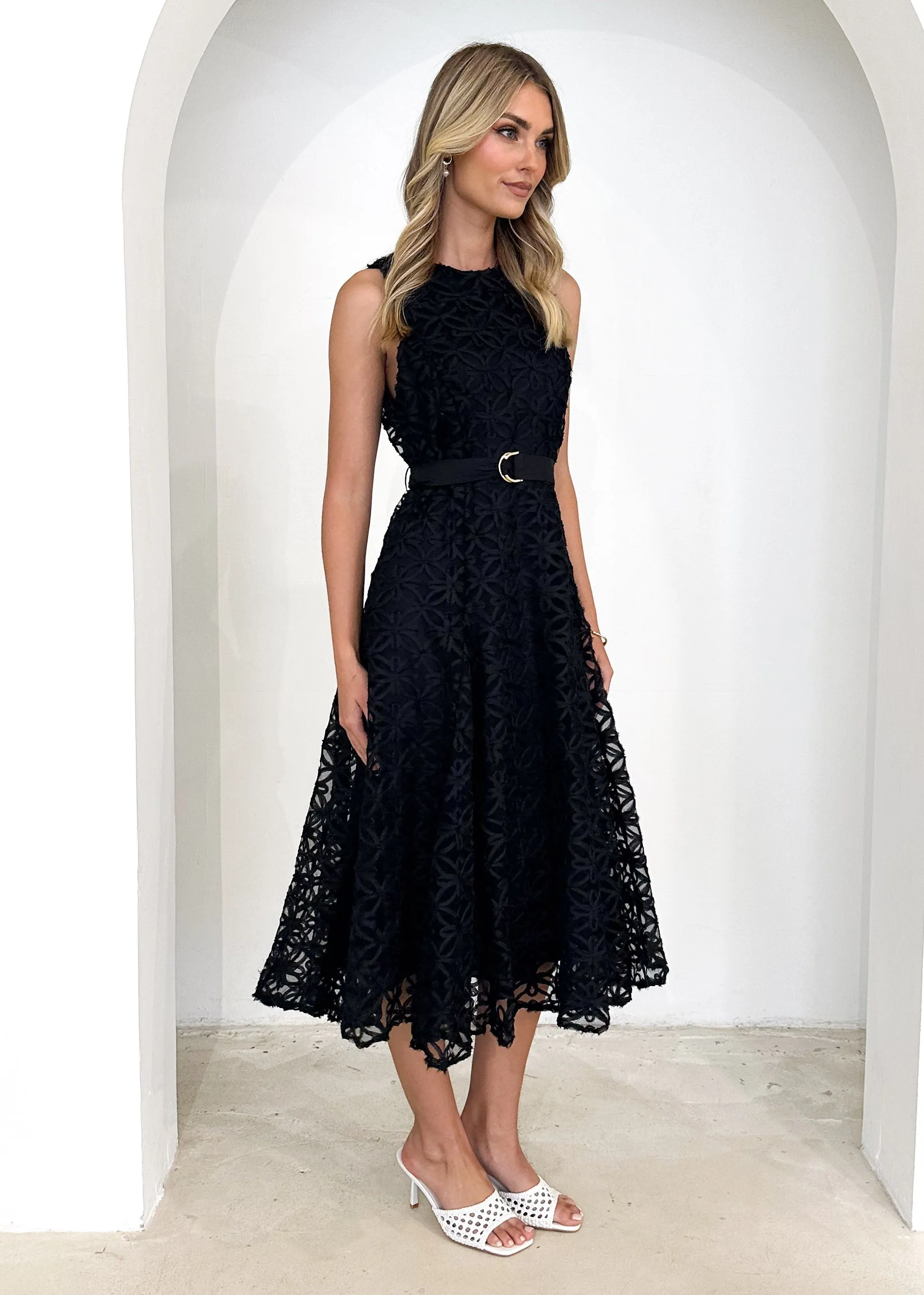 Eclipse Lace Midi Dress - Black