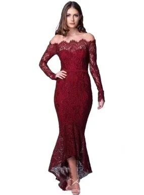 Elegance Lace Trumpet Dress - Wine