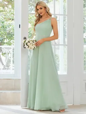 Elegant Evening Dresses One Shoulder Beaded Hidden zipper Floor-Length Ever Pretty 2024 of  A-line Mint Green Bridesmaid Dress