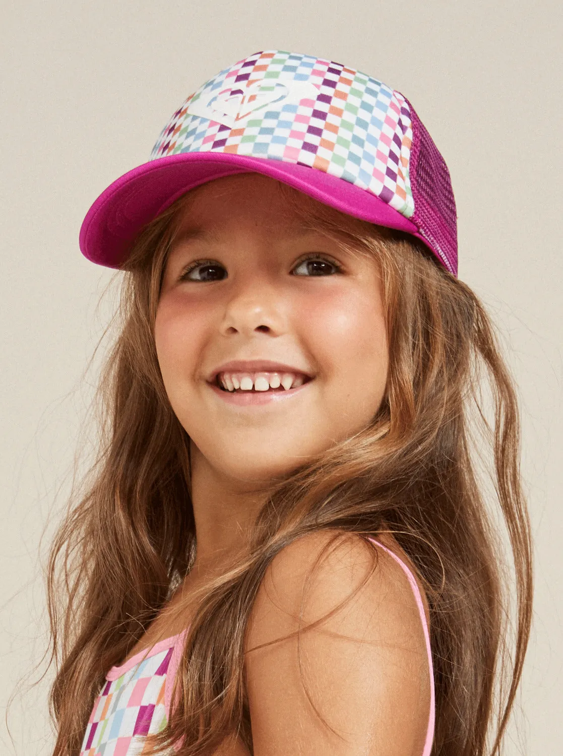 Girls 2-7 Sweet Emotions Trucker Hat - Bright White Check Check