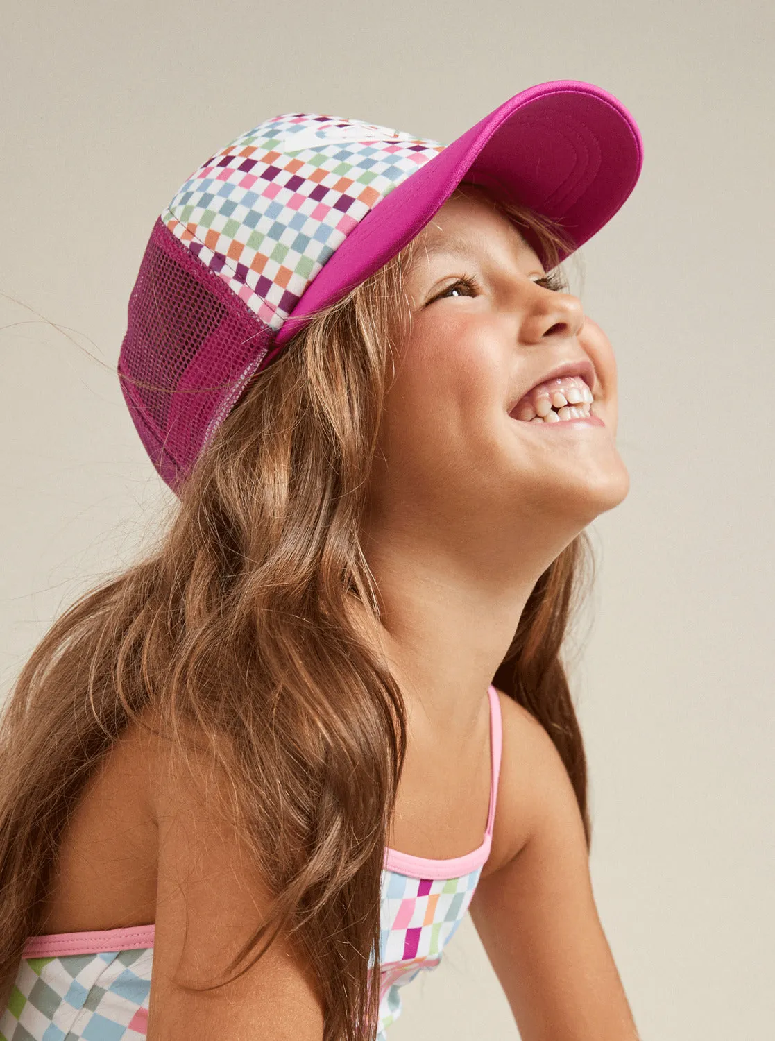 Girls 2-7 Sweet Emotions Trucker Hat - Bright White Check Check