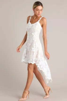 Graceful Bloom White Lace High Low Dress