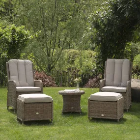 Hampshire 2-Seater Round Wicker Reclining Bistro Set with Stools, Natural