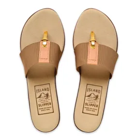 Island Slipper Elastic Thong Wedge Tan