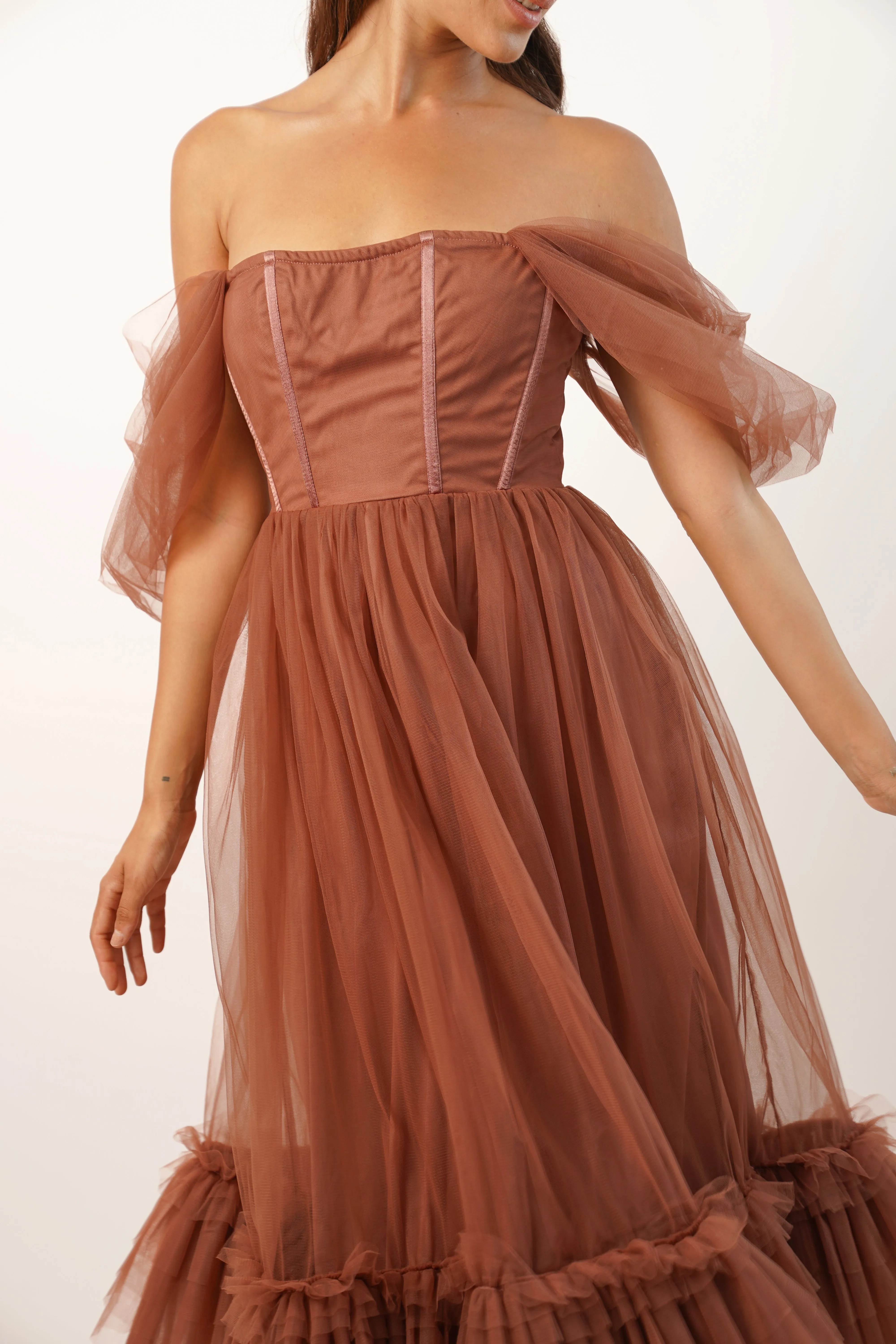 Jayne Merlot Tulle Midi Dress