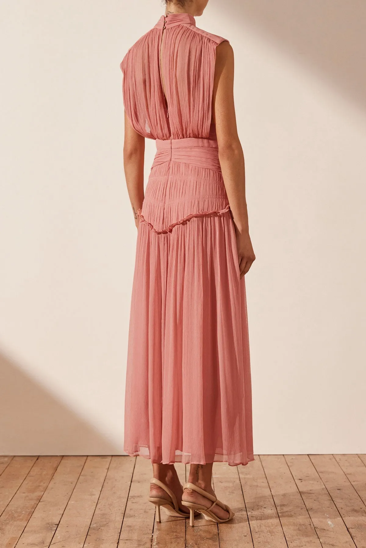 LAUREN HIGH NECK MIDI DRESS - BLUSH