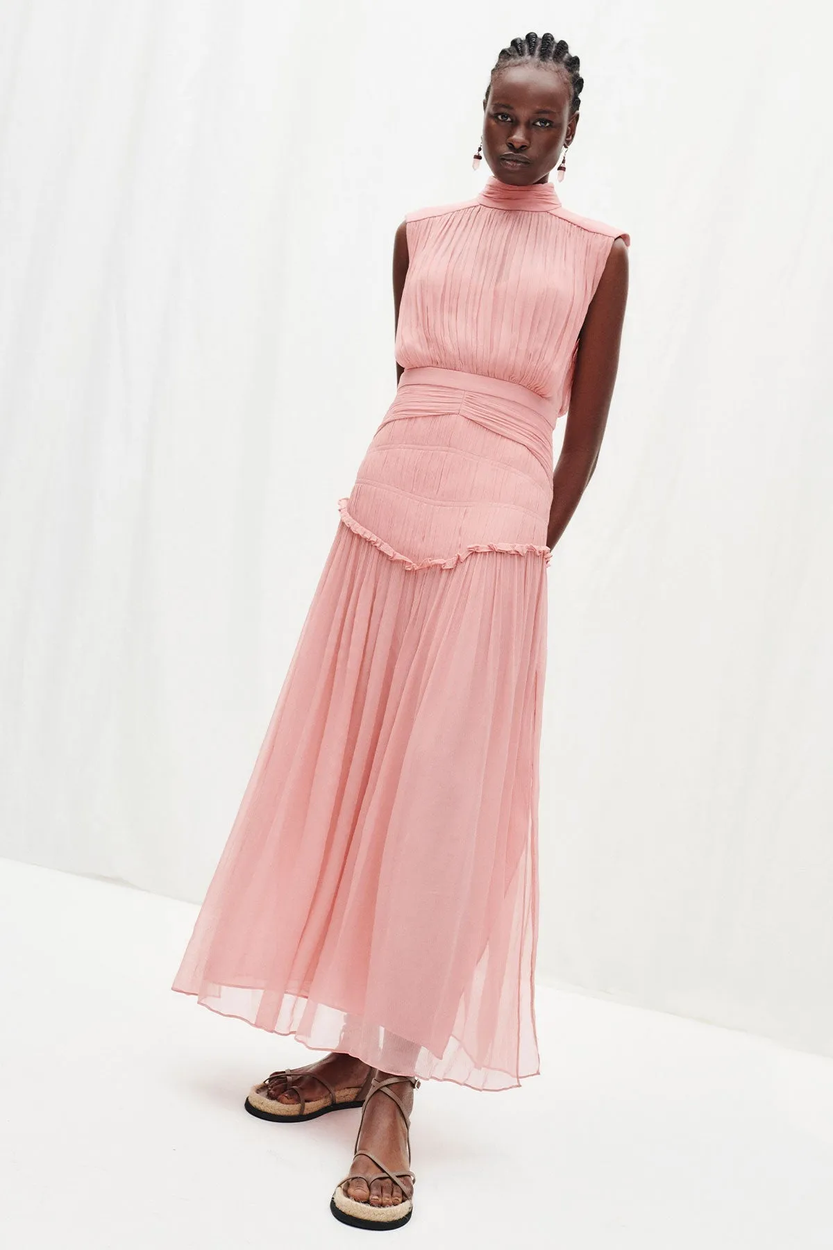 LAUREN HIGH NECK MIDI DRESS - BLUSH