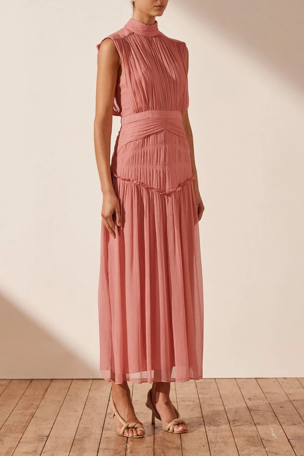 LAUREN HIGH NECK MIDI DRESS - BLUSH