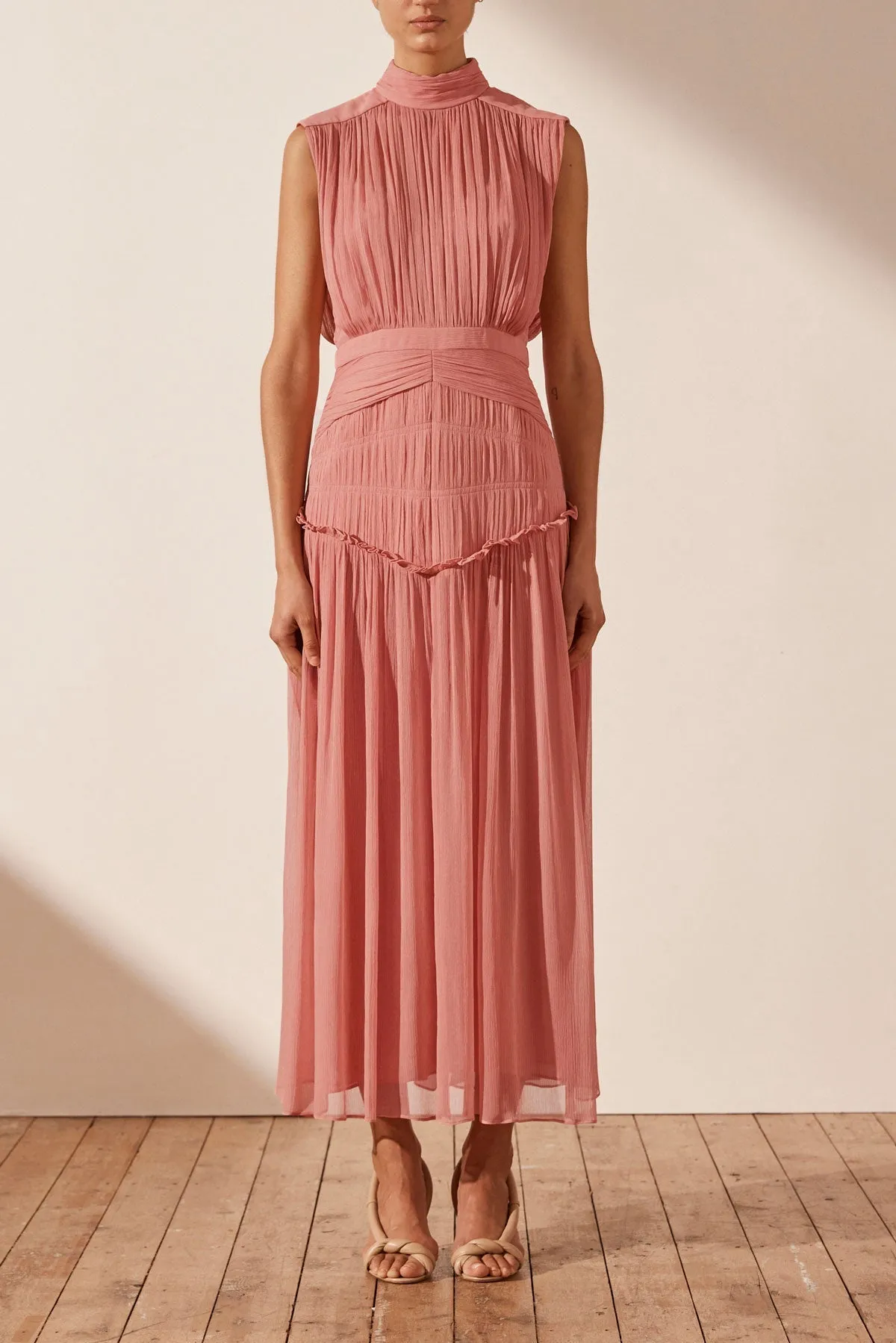 LAUREN HIGH NECK MIDI DRESS - BLUSH