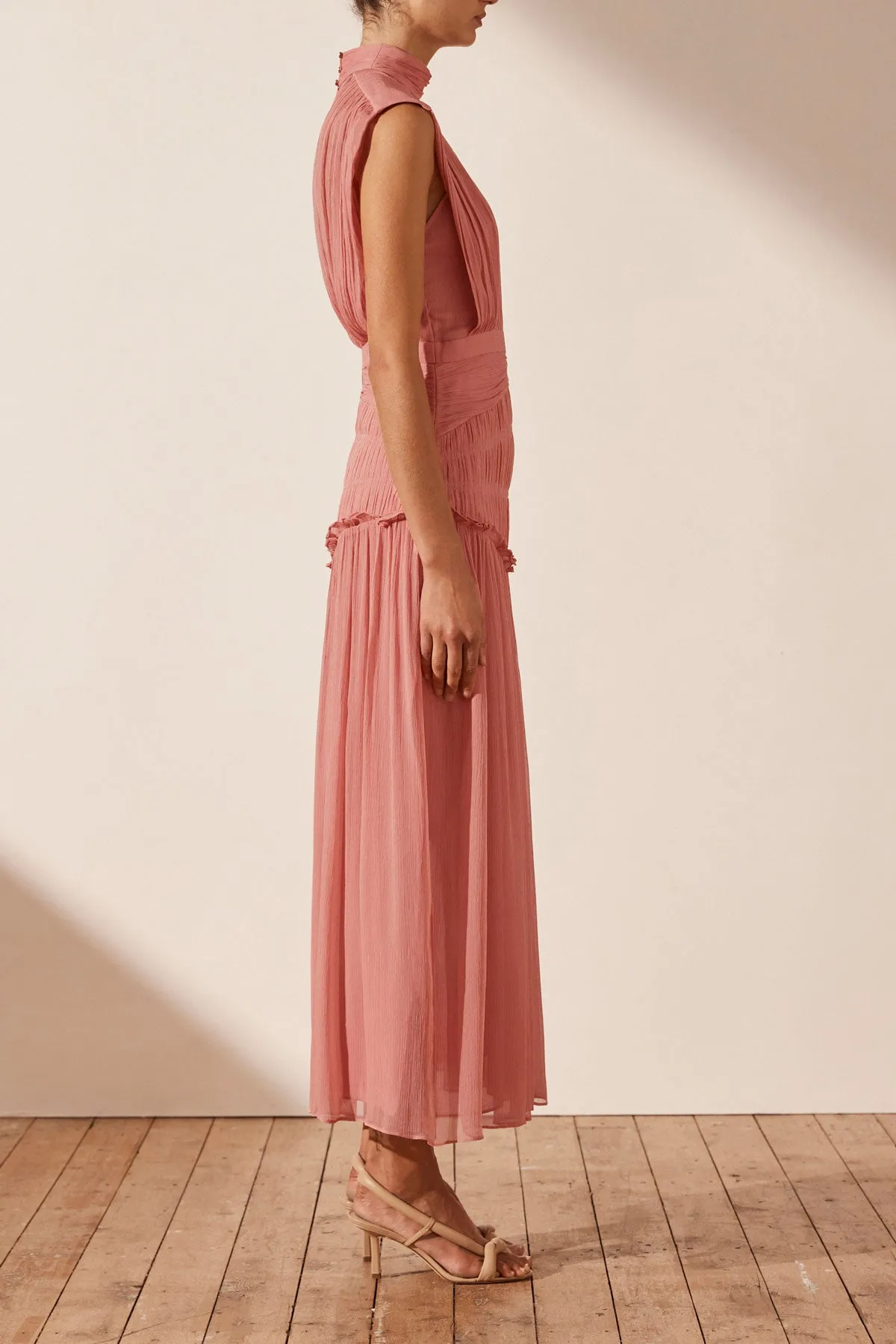 LAUREN HIGH NECK MIDI DRESS - BLUSH