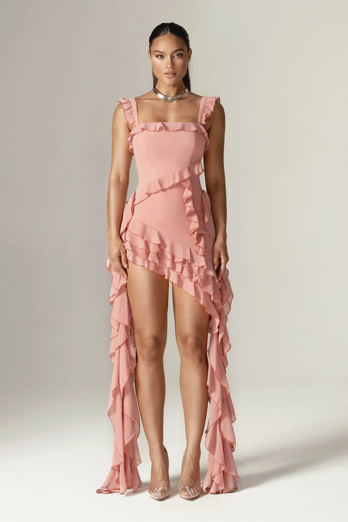 Lenora Ruffle Mini Dress (Blush Pink)