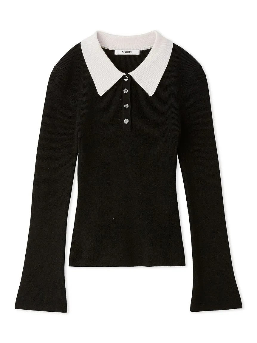 Long Sleeve Polo Ribbed Knit Top