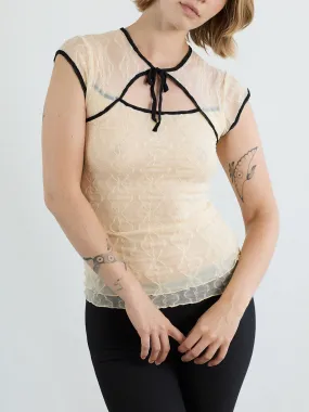 Mariposa Lace Bow Tee - Piped Cloud