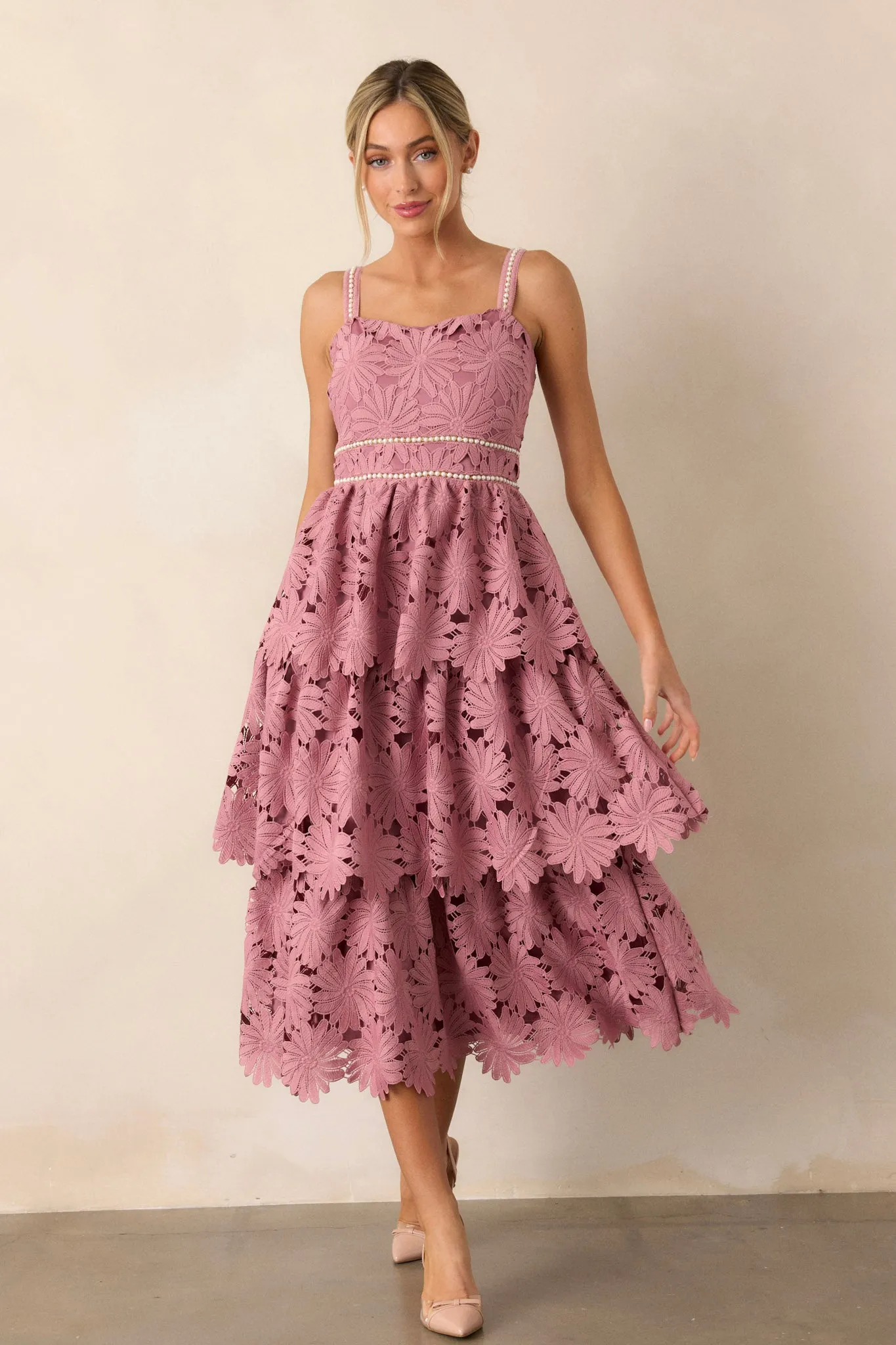 My Love Language Dusty Pink Floral Embroidered Midi Dress