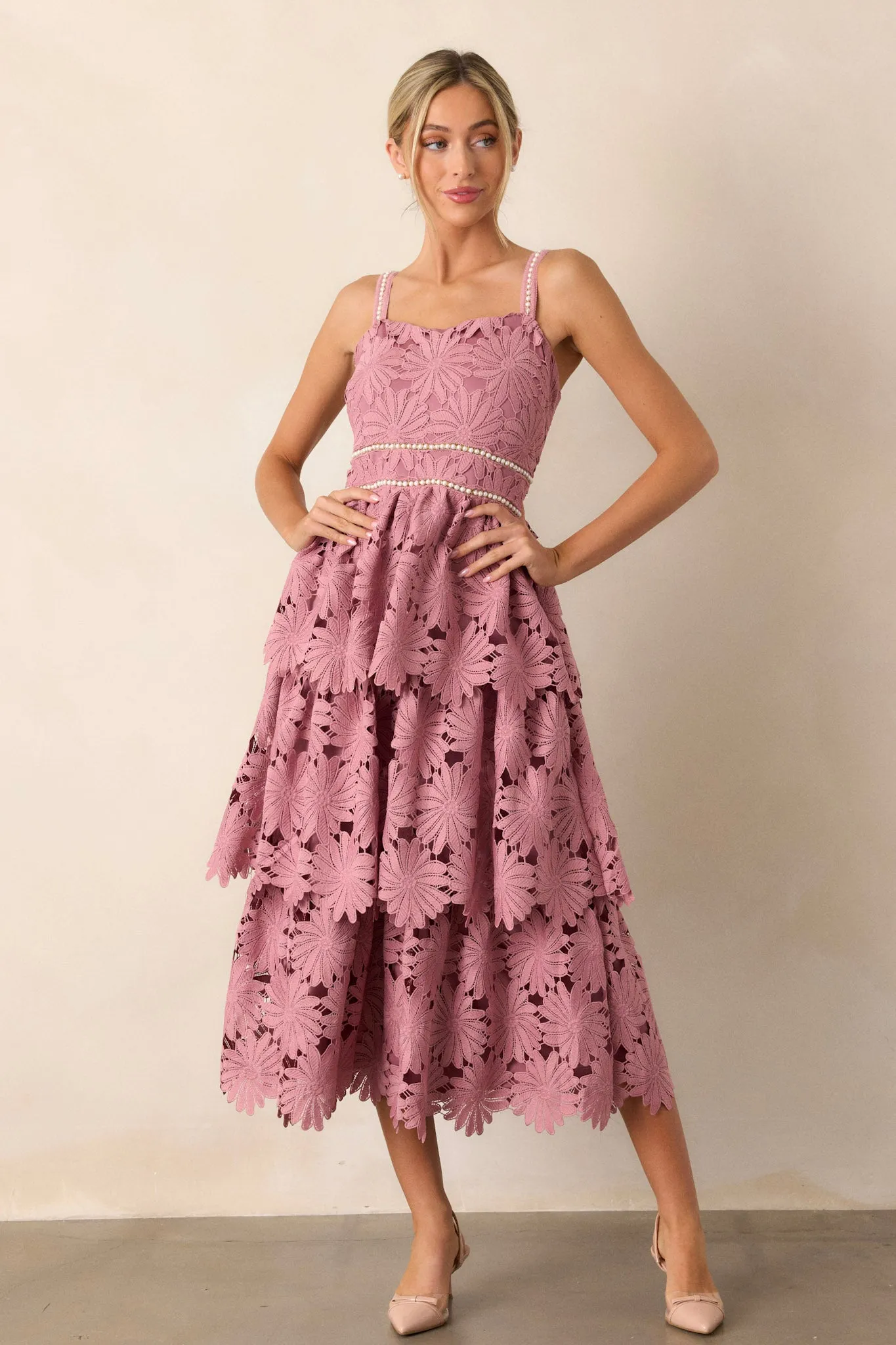 My Love Language Dusty Pink Floral Embroidered Midi Dress