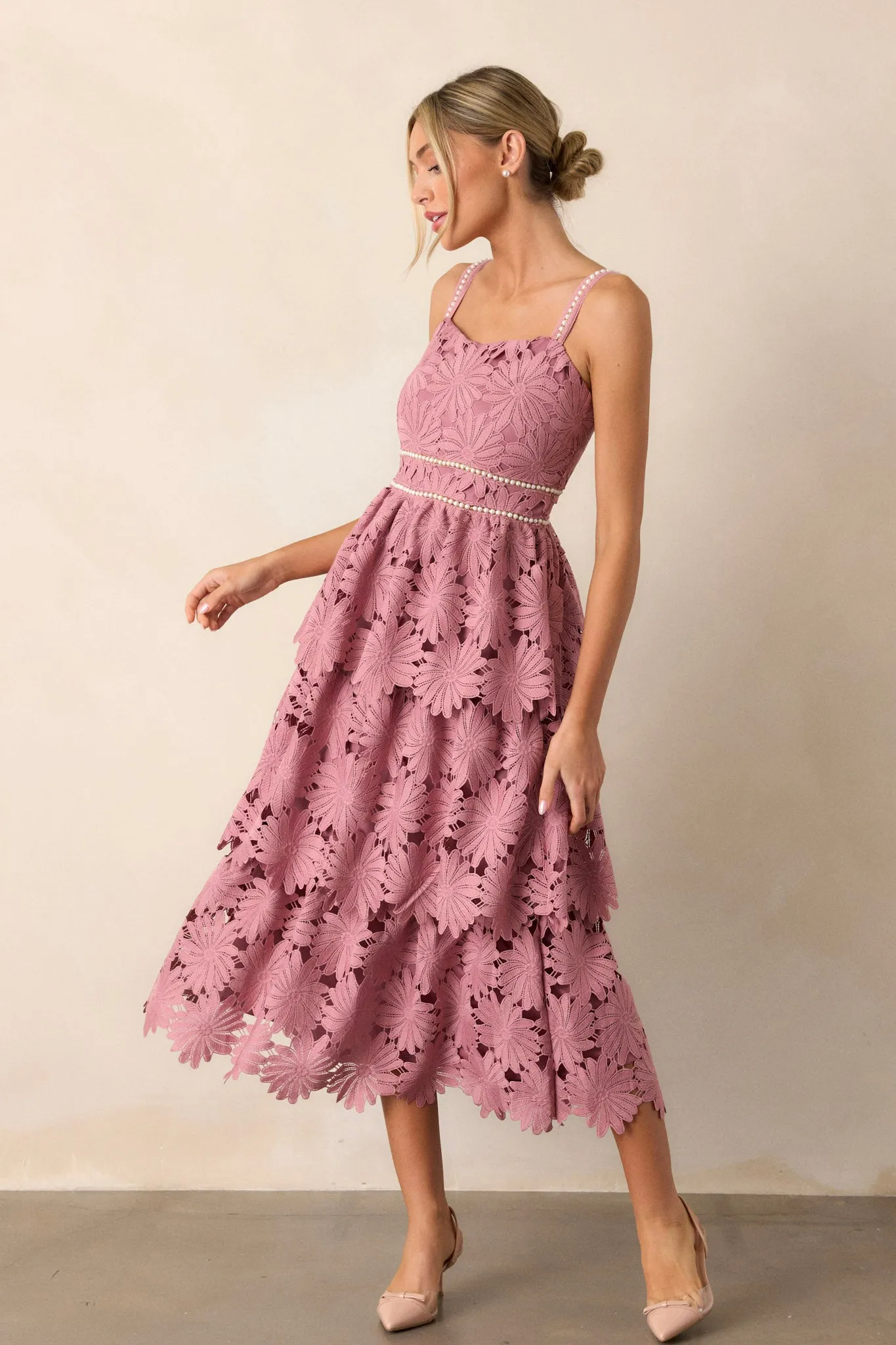 My Love Language Dusty Pink Floral Embroidered Midi Dress