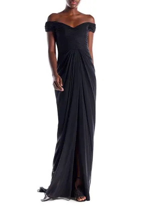 Off the Shoulder Draped Chiffon Gown