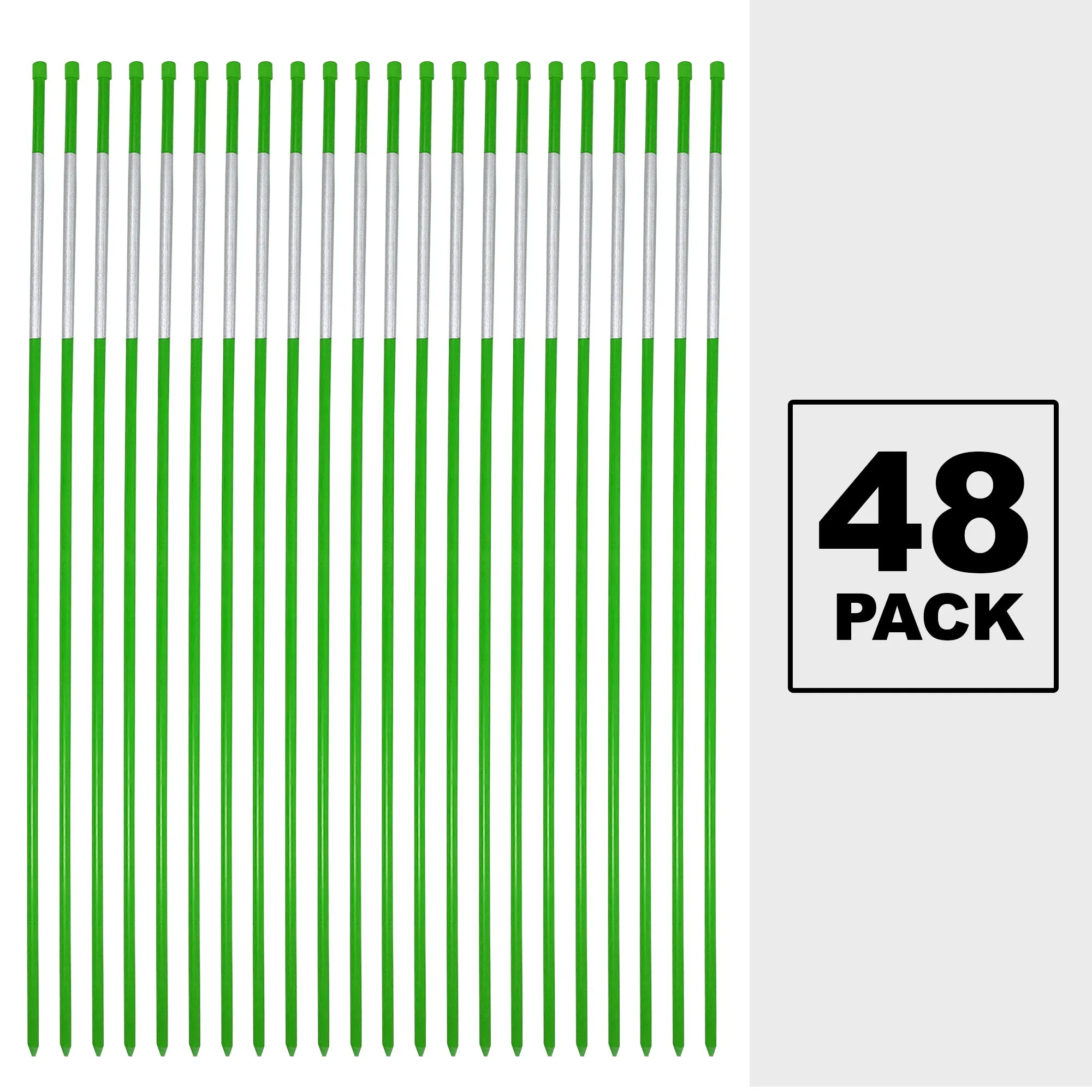 Oskar 48" Reflective Fiberglass Driveway Markers, Green and White, Flexible High-Visibility Snow Stakes, Easy to Install Poles for Hazards, Private Roads, Property Lines, Night, Snow Plow, Pack of 48