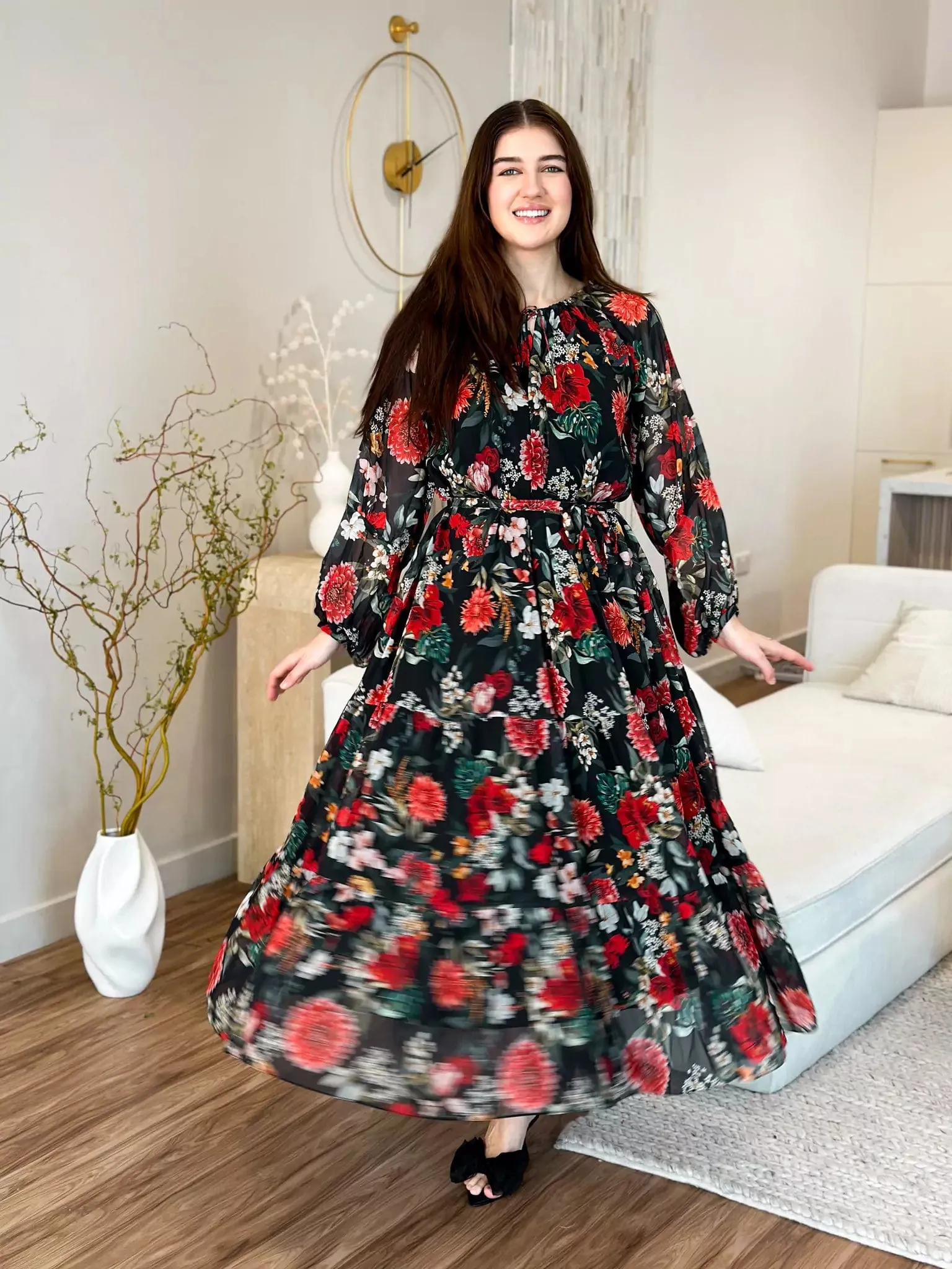 Pumpkin Floral Long Dress