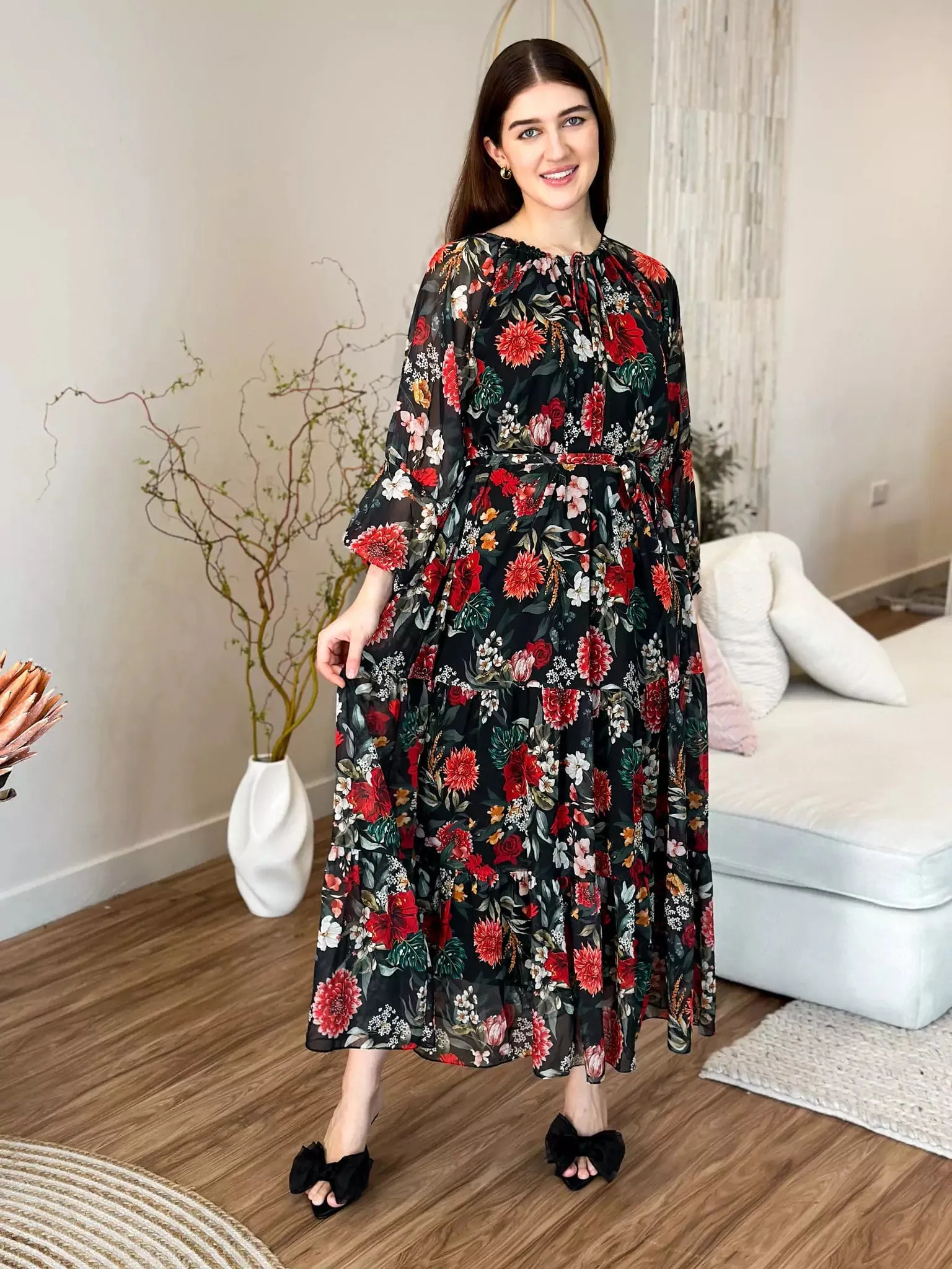 Pumpkin Floral Long Dress