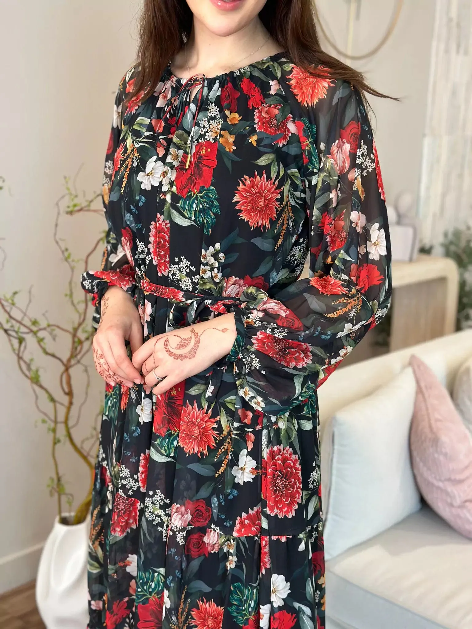 Pumpkin Floral Long Dress