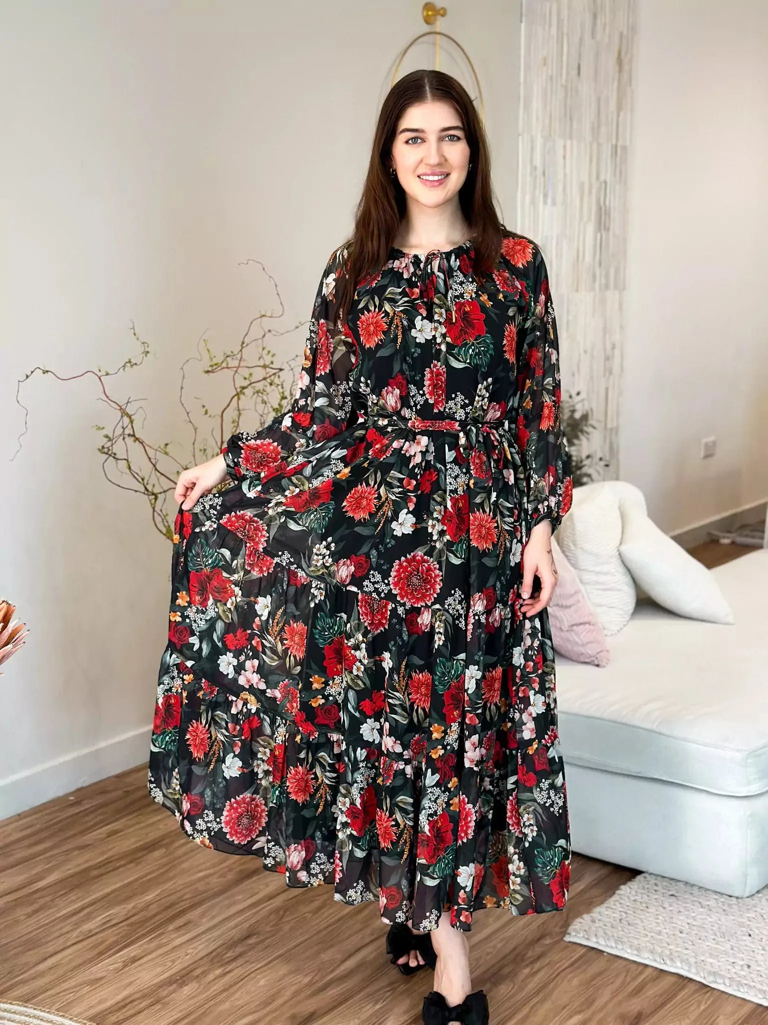 Pumpkin Floral Long Dress