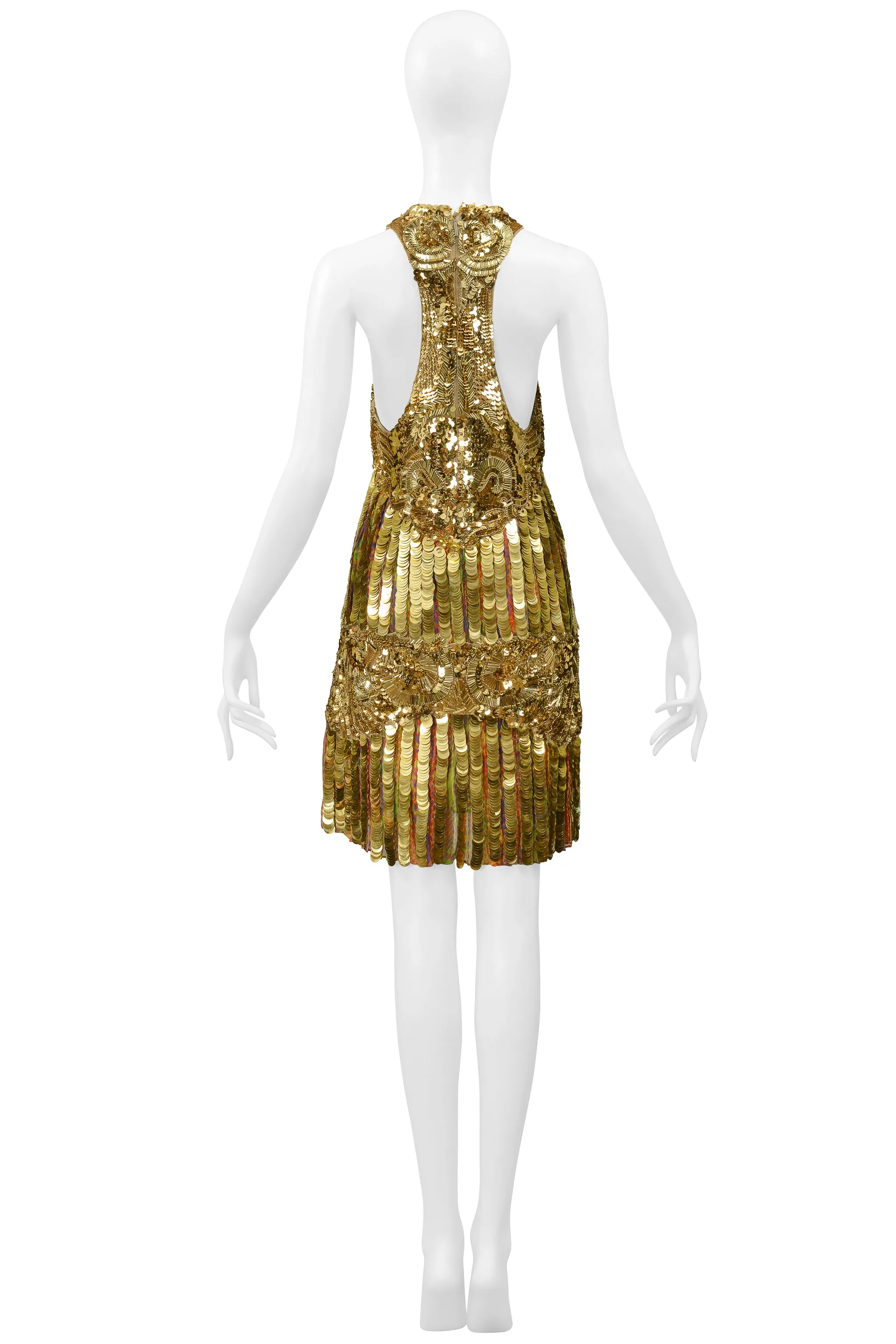 ROBERTO CAVALLI GOLD SEQUIN, PAILLETTE & BEADED MINI FLAPPER DRESS