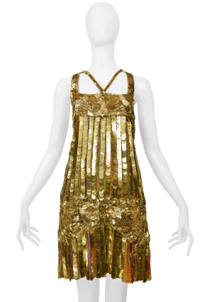 ROBERTO CAVALLI GOLD SEQUIN, PAILLETTE & BEADED MINI FLAPPER DRESS